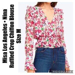Misa Los Angeles • Nina Ruffled Crop Chiffon Blouse Size M
